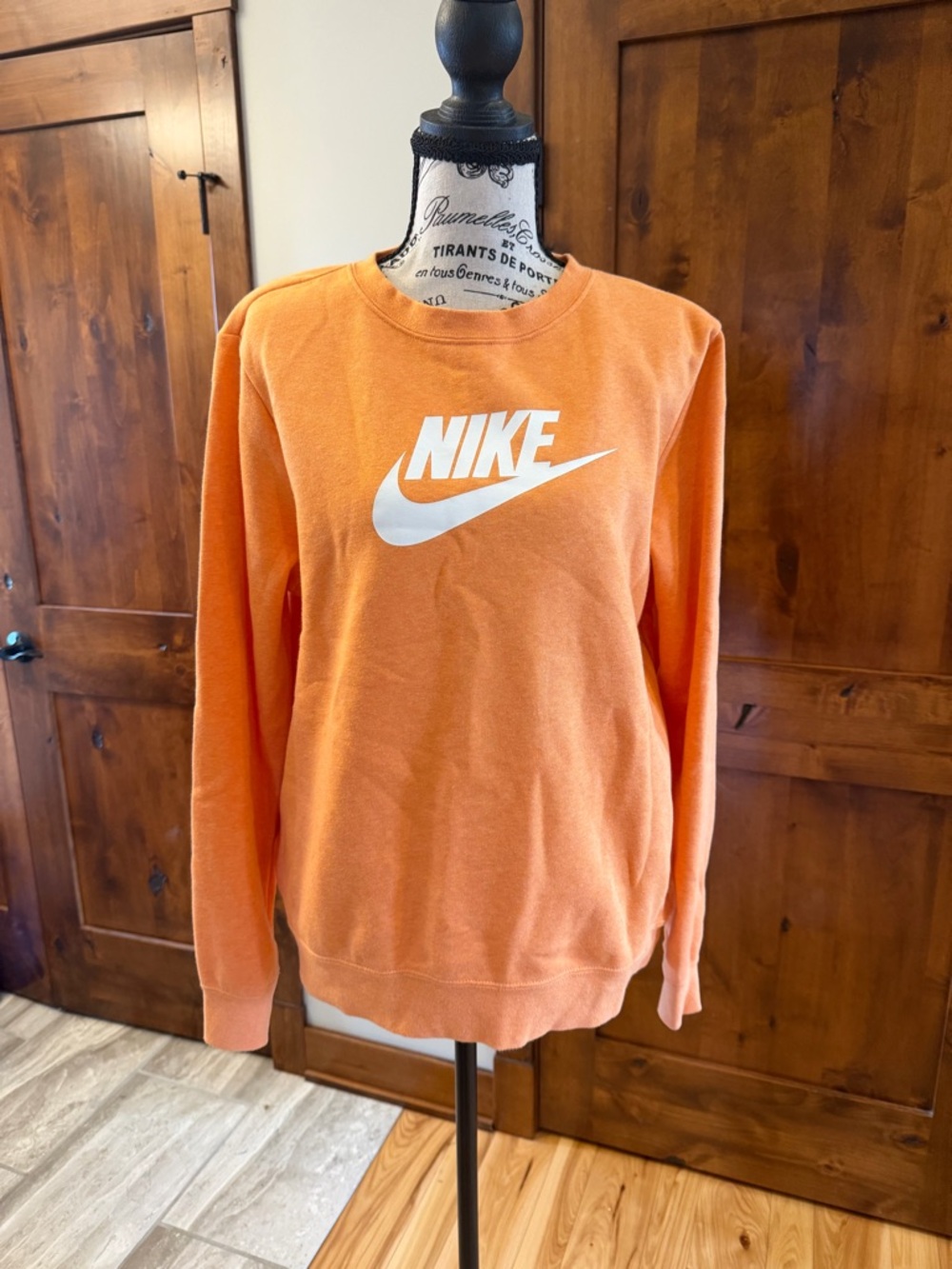 Nike Orange Crew Neck Sweatshirt with White Swoosh, size M
